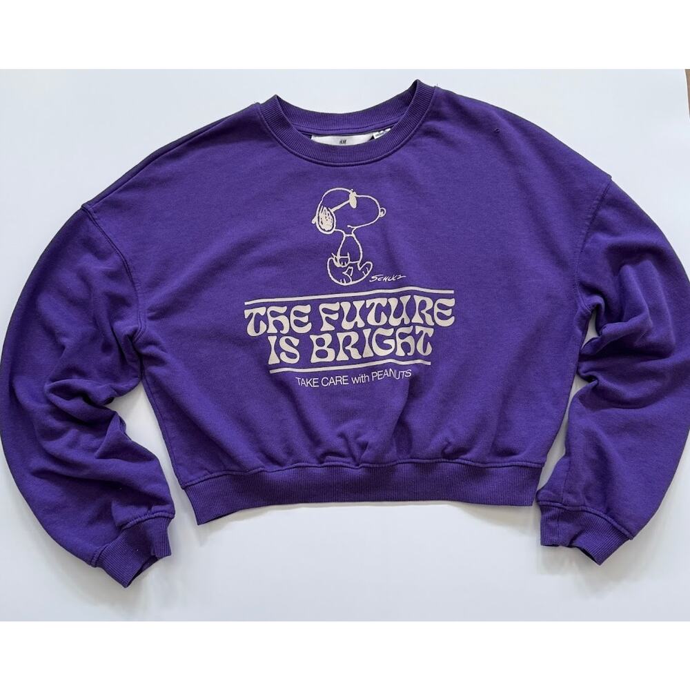 Peanuts Sweatshirt Womens 12/14 Snoopy The Future Is Bright H&M Cropped Pullover